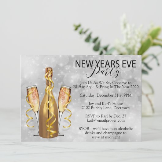 Silver Bokeh licht nieuw jaar oud Kaart (Staand voorkant)