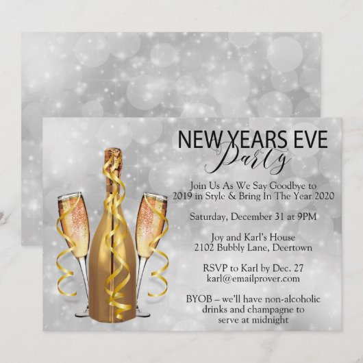 Silver Bokeh licht nieuw jaar oud Kaart (Voorkant / Achterkant)