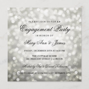 Silver Bokeh Lights Elegant Engagement Party Kaart