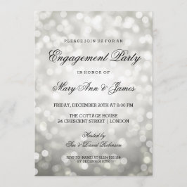 Silver Bokeh Lights Elegant Engagement Party Kaart