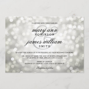 Silver Bokeh Lights Elegant Wedding Kaart