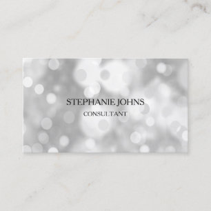 Silver Bokeh Pattern Monogram Name Black White Visitekaartje