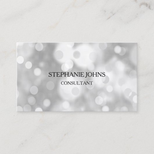 Silver Bokeh Pattern Monogram Name Black White Visitekaartje (Voorkant)