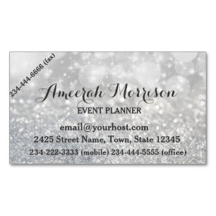 Silver Bokeh Sparkle Event Magnetisch Visitekaartj Visitekaartje Magneet