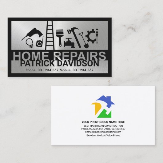 Silver Bord Home Repairs Signage Master Builder Visitekaartje (Voorkant / Achterkant)