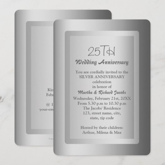 Silver Border 25th Wedding Jubileum Kaart (Voorkant / Achterkant)