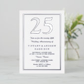 Silver Border 25th Wedding Jubileum Silver Folie Uitnodiging (Staand Voorkant)