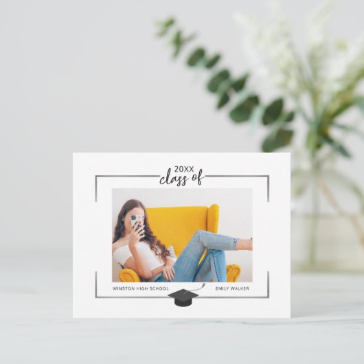 Silver Border Afstuderen Announcement Briefkaart (Staand voorkant)