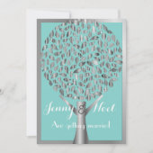 Silver Border and Tree Blue Wedding Invitation Kaart (Voorkant)