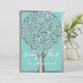 Silver Border and Tree Blue Wedding Invitation Kaart (Staand voorkant)