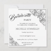 Silver Border Bachelorette Party Invitation Kaart (Voorkant)