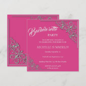 Silver Border Bachelorette Party Invitation Kaart (Voorkant / Achterkant)