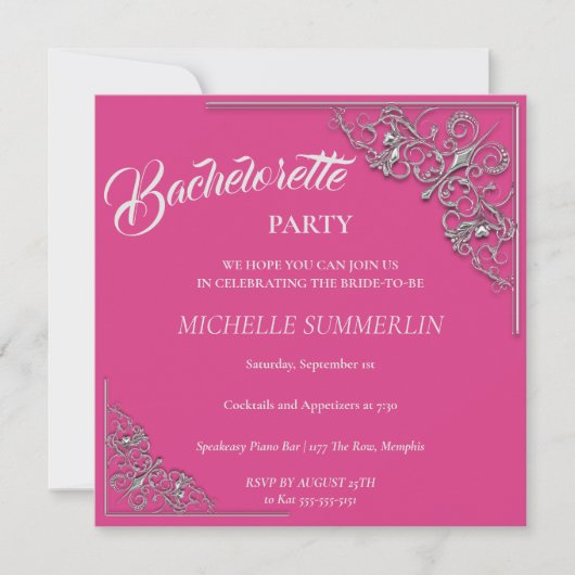 Silver Border Bachelorette Party Invitation Kaart (Voorkant)