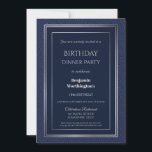 Silver Border Blue 18th Birthday Dinner Kaart<br><div class="desc">Een elegante marineblauw 18e verjaardagsfeestdag met een dubbele zilveren rand.</div>