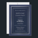 Silver Border Blue 18th Birthday Dinner Kaart<br><div class="desc">Een elegante marineblauw 18e verjaardagsfeestdag met een dubbele zilveren rand.</div>