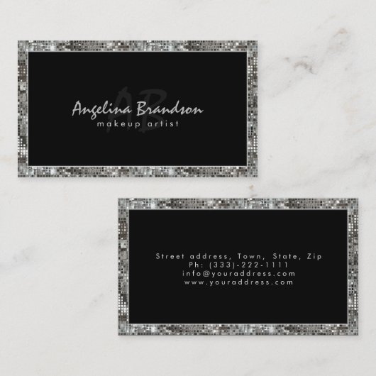 Silver Border Makeup Artist Damask Card Shimmering Visitekaartje (Voorkant / Achterkant)