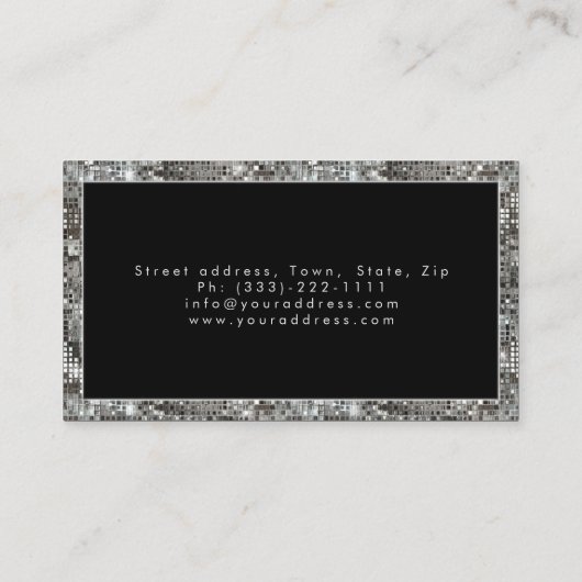 Silver Border Makeup Artist Damask Card Shimmering Visitekaartje (Achterkant)