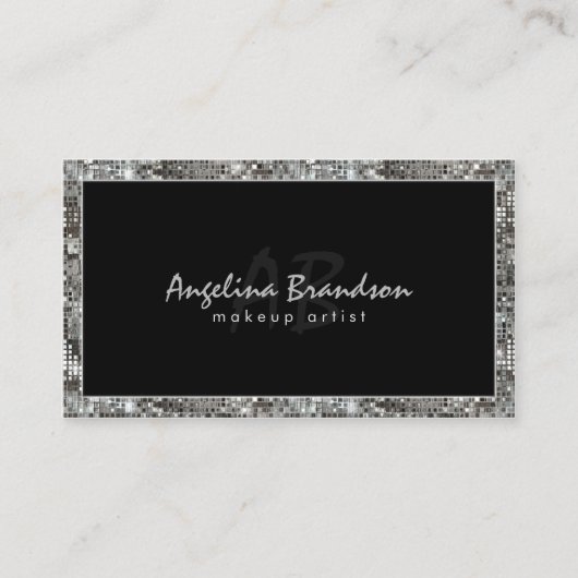 Silver Border Makeup Artist Damask Card Shimmering Visitekaartje (Voorkant)