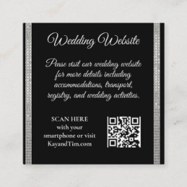 Silver Border on Black Wedding Informatiekaartje