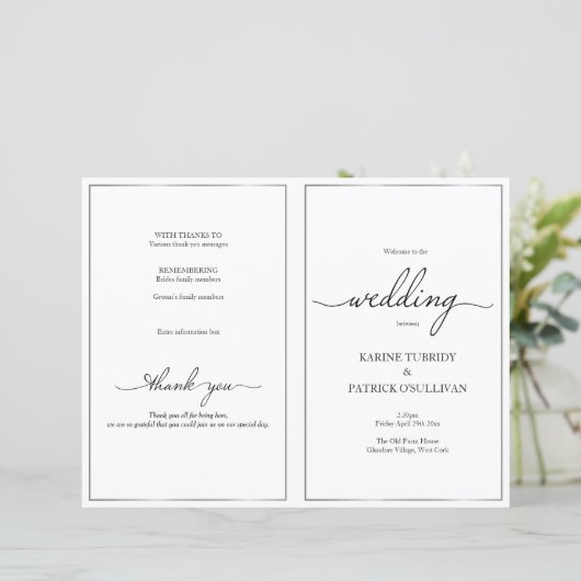 Silver border-trouwprogramma met elegant lettertyp (Staand voorkant)