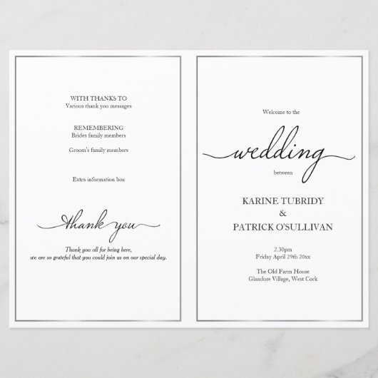 Silver border-trouwprogramma met elegant lettertyp (Voorkant)