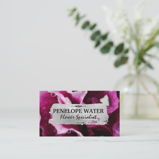 Silver Borhed Floral Achtergrond Visitekaartje (Staand voorkant)