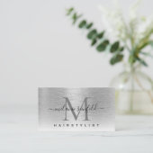 Silver Borhed Metal Elegant Monogram Modern Visitekaartje (Staand voorkant)