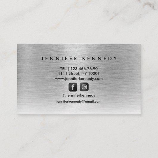 Silver Borhed Metal Elegant Monogram Modern Visitekaartje (Achterkant)