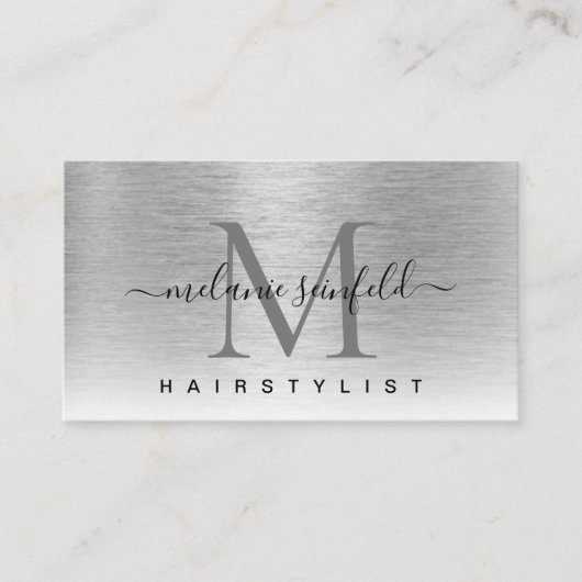 Silver Borhed Metal Elegant Monogram Modern Visitekaartje (Voorkant)