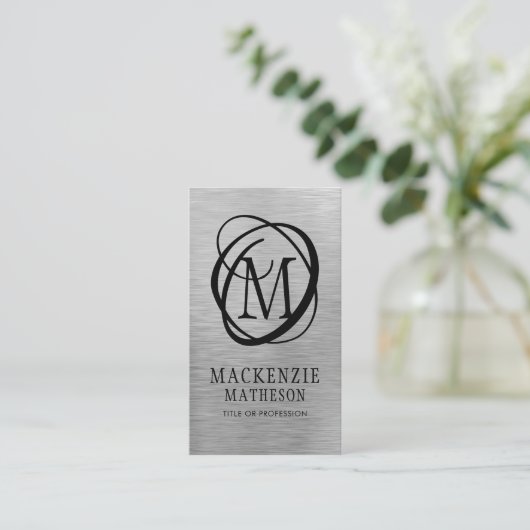 Silver Borhed Metal Elegant Monogram Visitekaartje (Staand voorkant)