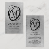 Silver Borhed Metal Elegant Monogram Visitekaartje (Voorkant / Achterkant)