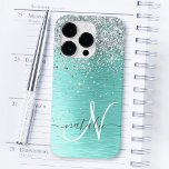 Silver Borhed Metal Glitter Monogram Name Hoesje-M Case-Mate iPhone 14 Pro Hoesje<br><div class="desc">Pas dit trendy ontwerp van de telefoonbehuizing eenvoudig aan met  zilveren mousserende glitter op een zilveren geborstelde metalen achtergrond.</div>