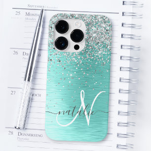 Silver Borhed Metal Glitter Monogram Name Hoesje-M Case-Mate iPhone 14 Pro Hoesje
