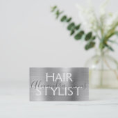 Silver Borhed Metal Hair Stylist Visitekaartje (Staand voorkant)
