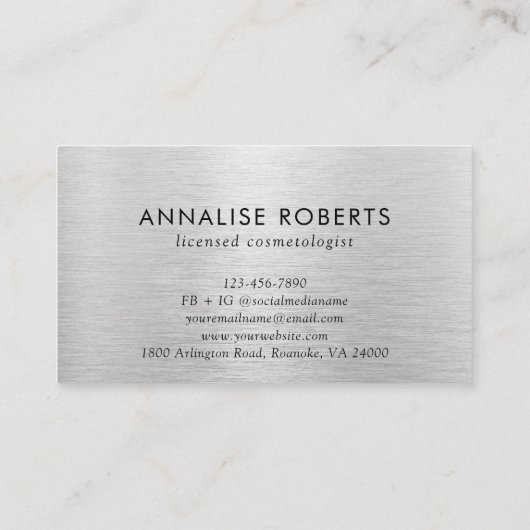 Silver Borhed Metal Letter A Monogram Hair Makeup Visitekaartje (Achterkant)