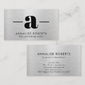 Silver Borhed Metal Letter A Monogram Hair Makeup Visitekaartje (Voorkant / Achterkant)