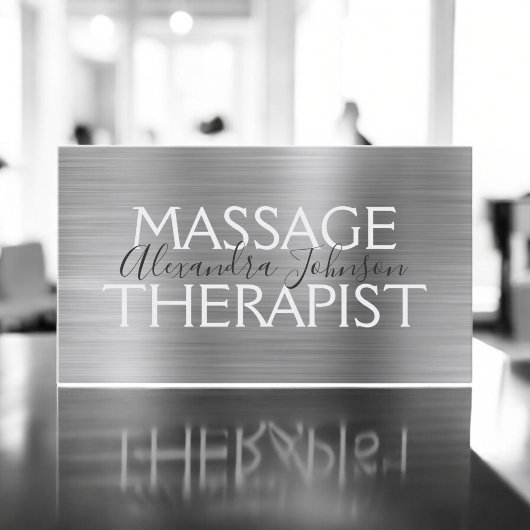 Silver Borhed Metal Massage Therapist Visitekaartje