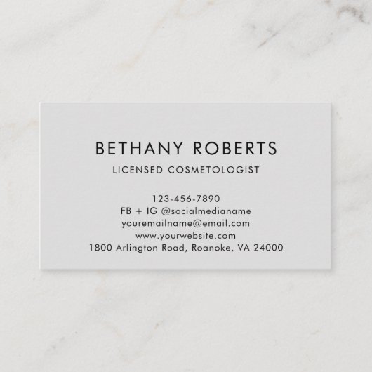 Silver Borhed Metal Modern Script Haar en Makeup Visitekaartje (Achterkant)
