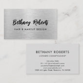 Silver Borhed Metal Modern Script Haar en Makeup Visitekaartje (Voorkant / Achterkant)