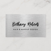 Silver Borhed Metal Modern Script Haar en Makeup Visitekaartje (Voorkant)