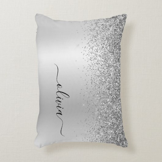 Silver Borhed Metal Monogram Naam Modern Accent Kussen (Voorkant(Verticaal))