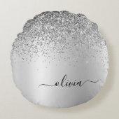 Silver Borhed Metal Monogram Name Girly Rond Kussen (Voorkant)