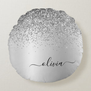 Silver Borhed Metal Monogram Name Girly Rond Kussen