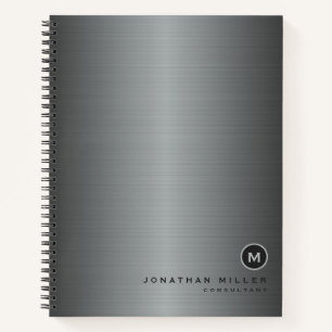 Silver Borhed Metal Simple Monogram Notitieboek
