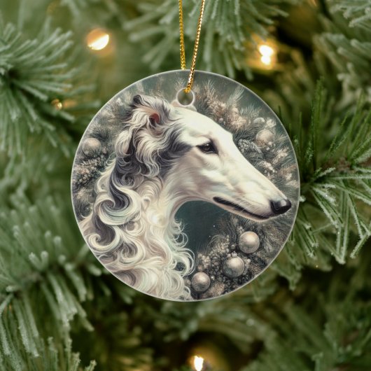 Silver Borzoi Wreath-Ornament Keramisch Ornament (Boom)