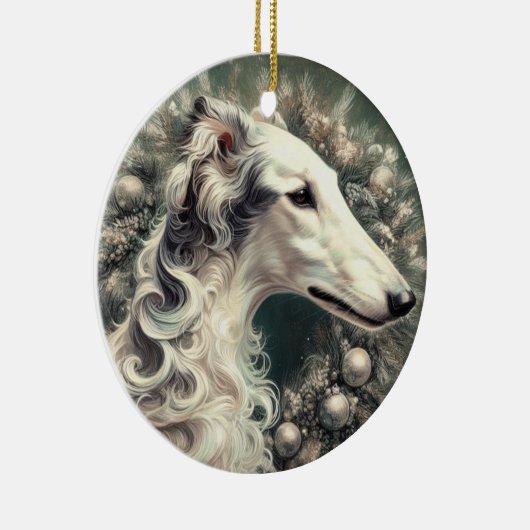 Silver Borzoi Wreath-Ornament Keramisch Ornament (Rechts)