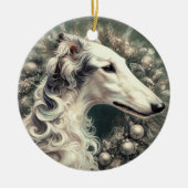 Silver Borzoi Wreath-Ornament Keramisch Ornament (Voorkant)