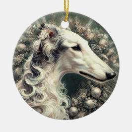 Silver Borzoi Wreath-Ornament Keramisch Ornament