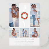 Silver Botanic Christmas Wreath Initials 5 Photos Folie Uitnodiging (Voorkant)