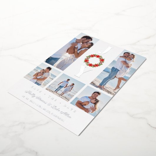 Silver Botanic Christmas Wreath Initials 5 Photos Folie Uitnodiging (Gedraaid)